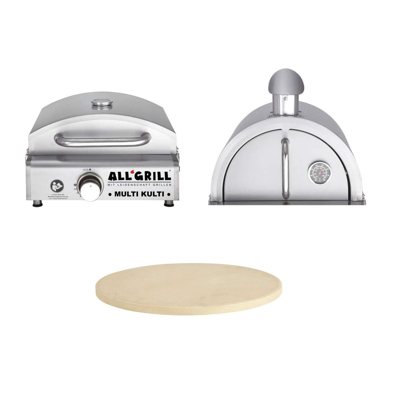 Allgrill MULTI-KULTI Set 3 Zündgesichert - Gasgrill + Pizzahaube + Pizzastein Ø 31 Cm 3 Allgrill MULTI-KULTI Set 3 Zündgesichert - Gasgrill + Pizzahaube + Pizzastein Ø 31 Cm